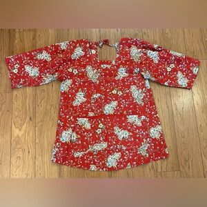 DESIGN HOUSE Vintage 1960s Red Floral Paisley Print Apron Artist Smock Top